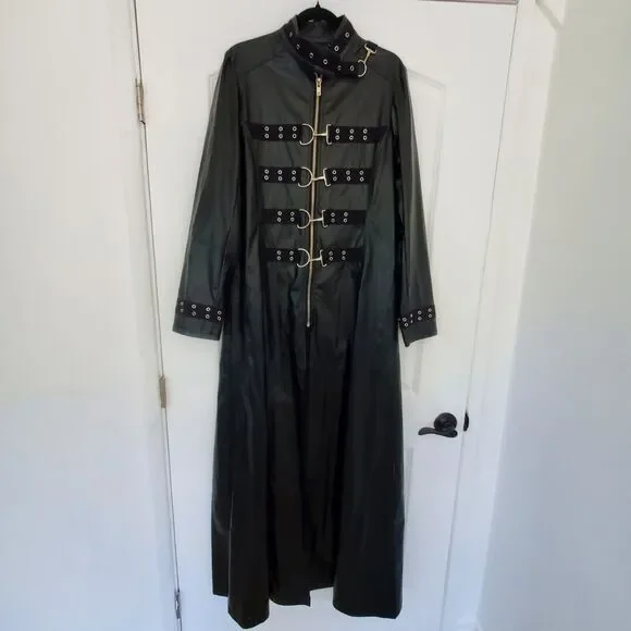 VTG TRIPP NYC Black Trench Coat Jacket Punk Gothic Hellraiser Bondage Men's M - Picture 5 of 16